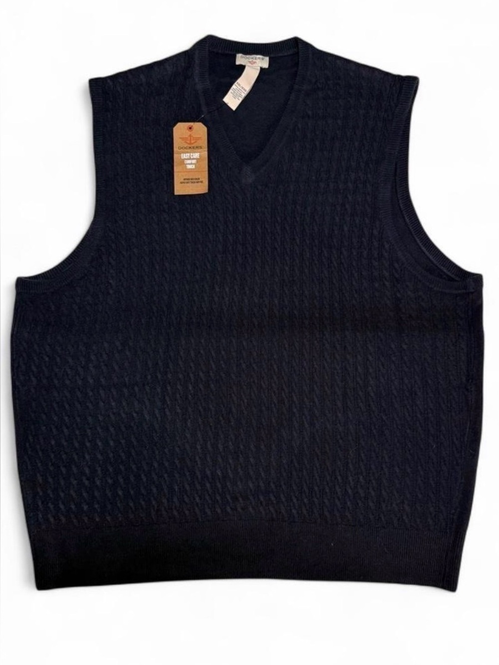 NWT Dockers Cable Knit Sweater Vest Navy Blue V-Neck Soft Acrylic Preppy Men XXL